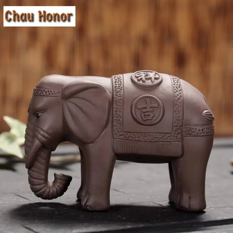 Purple Clay Elephant Tea Pets Auspicious Animal Crafts Creative Ceramic Small Figurines Teahouse Ornaments Home Decor Gifts