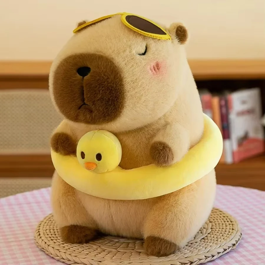 Children Yellow Duck Swim Ring Capybara Plush Toy Cute Simulation Beachwear Capibara Kawaii Stuffed Animal Birthday Travel Gift
