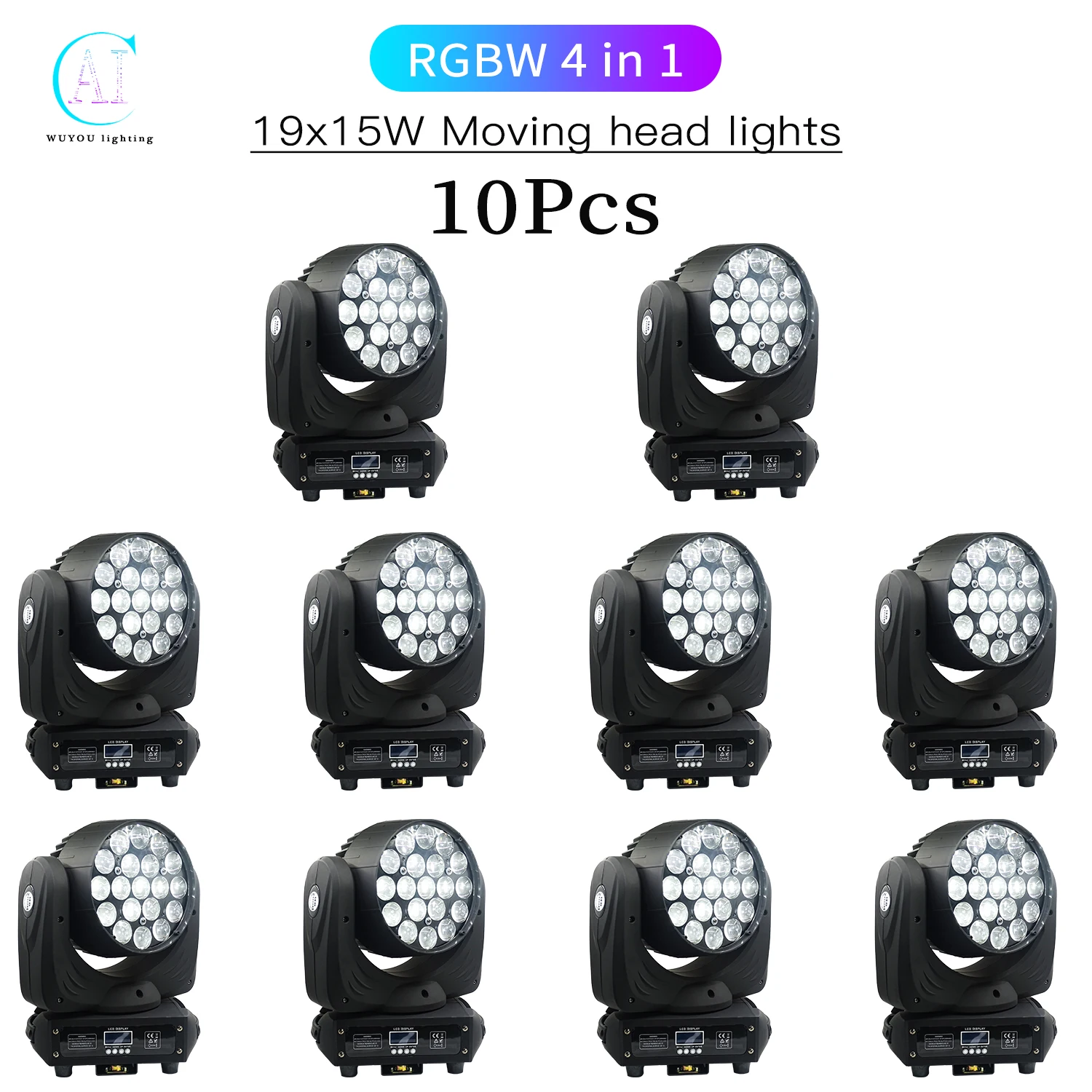 

10Pcs 19x15W LED Zoom Beam Moving Head Light RGBW 4 in 1 Stage Wall Washer DMX Control DJ Disco Dance Floor Decorative Lighting