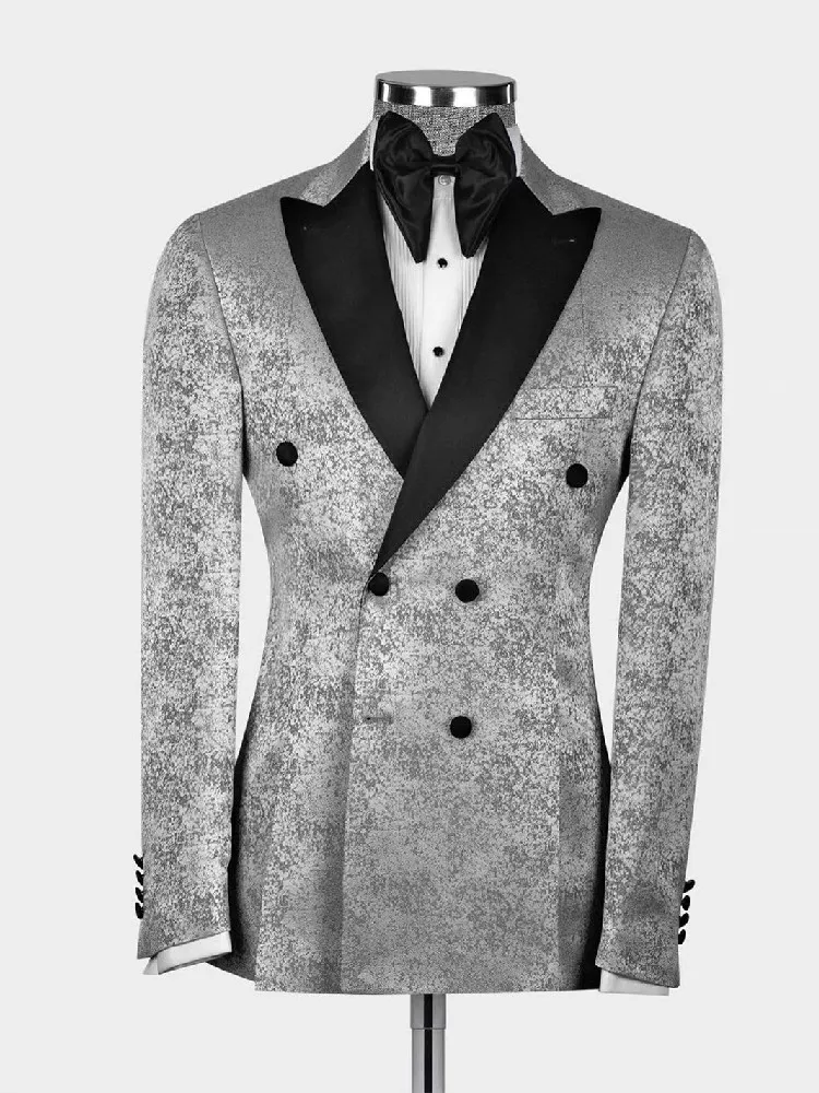 Men's Suits Tailored One Piece Jacquard Blazer Double Breasted Wedding Groom Peaked Satin Lapel Tuxedo Custom Made Plus Size