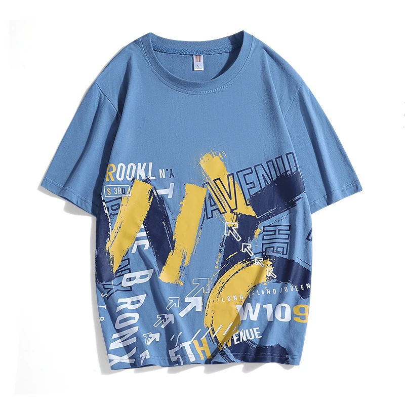 

Fashion O-Neck Short Sleeve Color Printing Letter T-Shirts Men's Clothing 2024 Summer New Loose Casual Tops Korean Tee Shirt