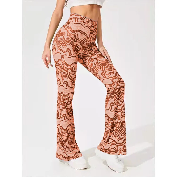 sweatpants Spring and Summer New Women's Water Ripple Printed Trousers Harajuku High Waist Casual Retro Plus Size Flared Pants Street Style fashion clothing