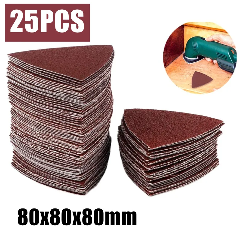 25pcsHookLoopTriangleSandpaper8080MMSandingDiscFits318Inch