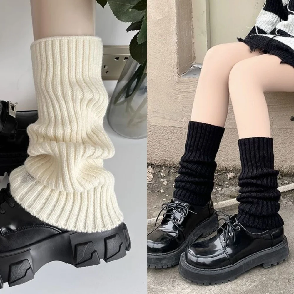 2024 Y2K Women's Leg Warmers Lolita Long Socks Wool Knitted Foot Jk Leg Warmers Girl Autumn Winter Crochet Heap Socks Boot Cuffs
