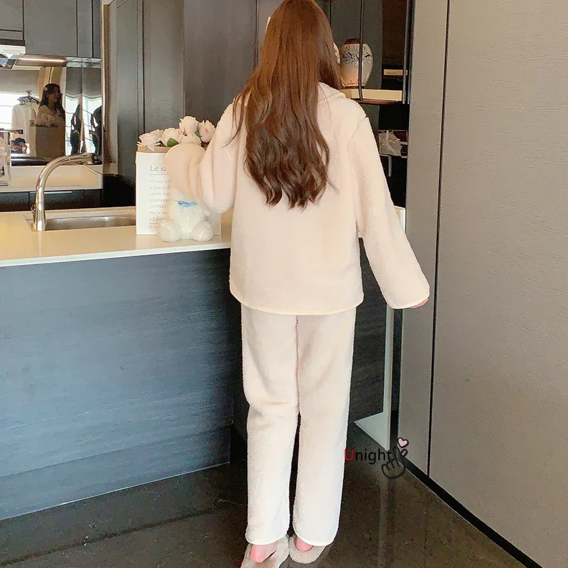 Women Long Sleeve Pajamas Sets 2 Pieces Sleepwear Warm Winter  Nightwear Pijama Elegant Night Outfit Home Clothes Plus Size 6XL
