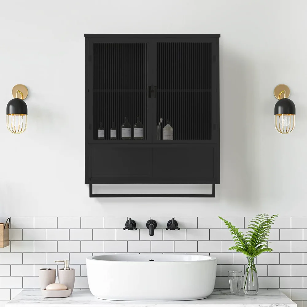 Wandschrank mit Glastüren, mit zweistufigem, geschlossenem Stauraum, offenem Regal und Handtuchhalter für den Eingangsbereich, das Wohnzimmer und das Badezimmer – Detail 25