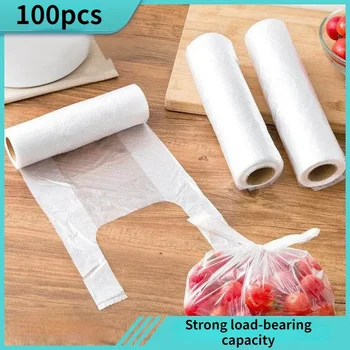 Sacs en plastique transparents pour conserver la fraîcheur, 100 pièces, sac d'économie des aliments sous vide, 3 tailles, sacs de stockage des aliments avec poignée pour garder la fraîcheur XXM 1