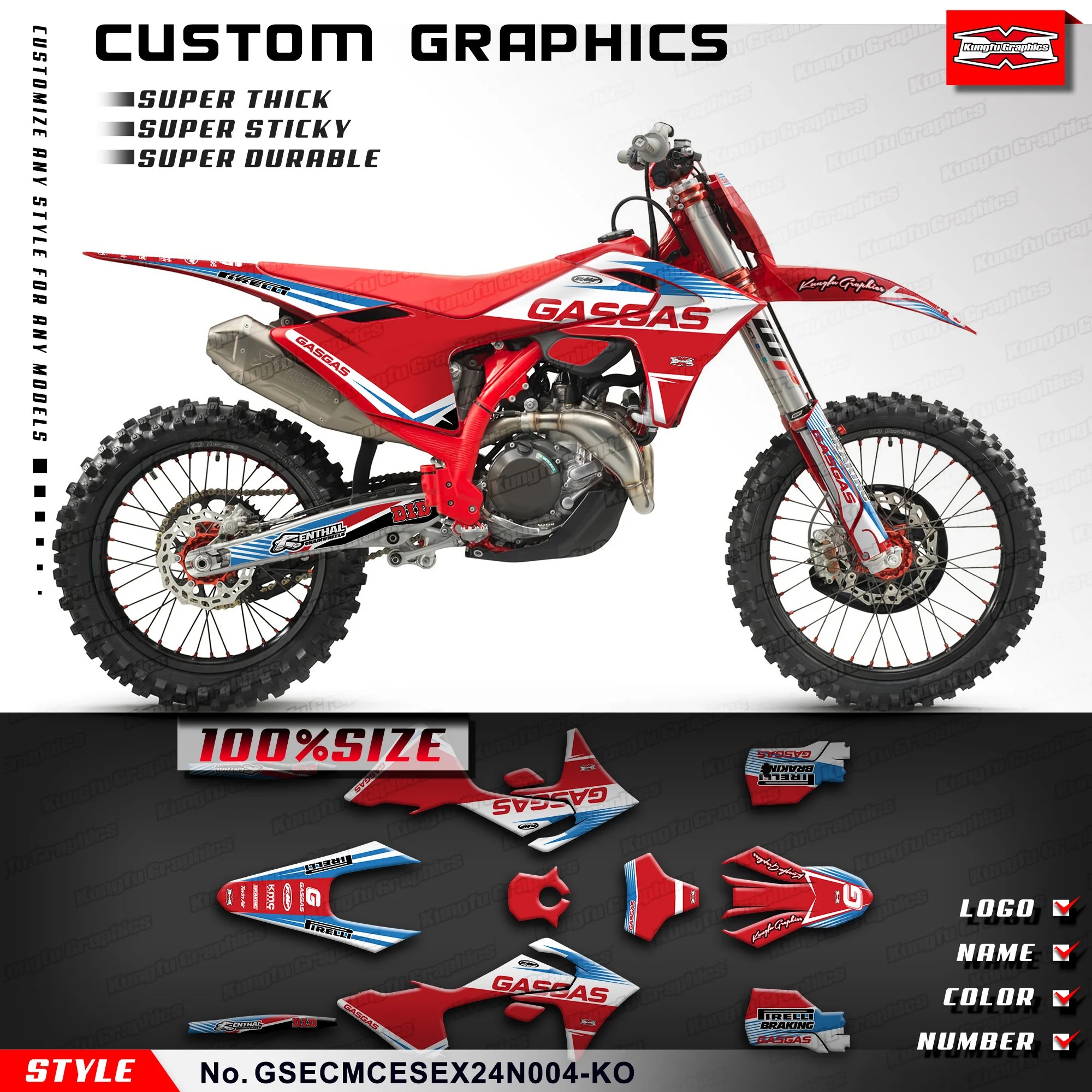 KUNGFU GRAPHICS Motorcycle Decal Waterproof Sticker Kit for Gas Gas EC EX MC ES 125 250 300 250F 300F 350F 450F 500F 2024