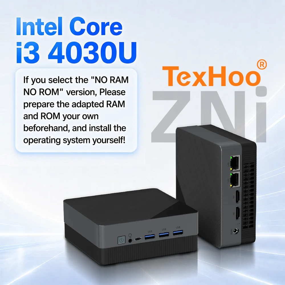 TexHoo Mini PC Intel I3 4th 4030U CPU 8G RAM 256G ROM Dual Display Double LAN Dual M.2 Windows 10 Desktop Computer WiFi5 BT4.2