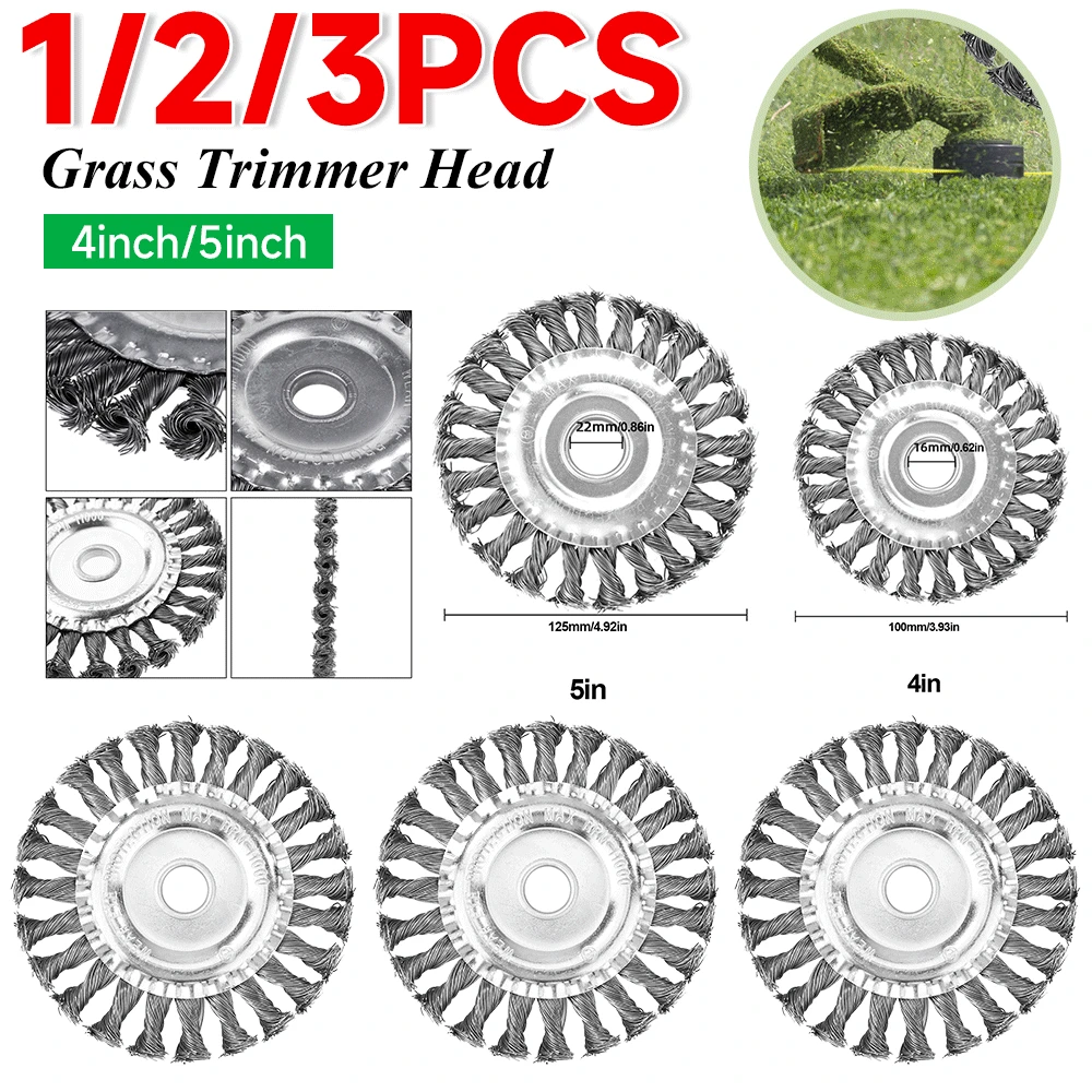 잔디 트리머 헤드 철사 휠 정원 브러시 헤드, 잔디 예초기 브러시 커터, 와이어 잡초 브러시 커터, 디스크 원예 도구, 4 인치, 5 인치
