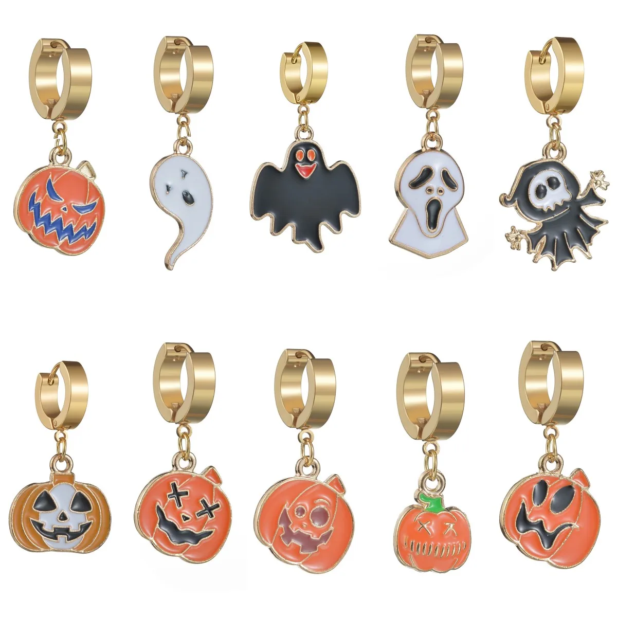 Gothic Halloween Ciondola L'Orecchino Delle Donne Bat Pumpkin Lamp Spider Web Skeleton Ghost Cross Pendant Punk Ear Drop Gioielli All'Ingrosso