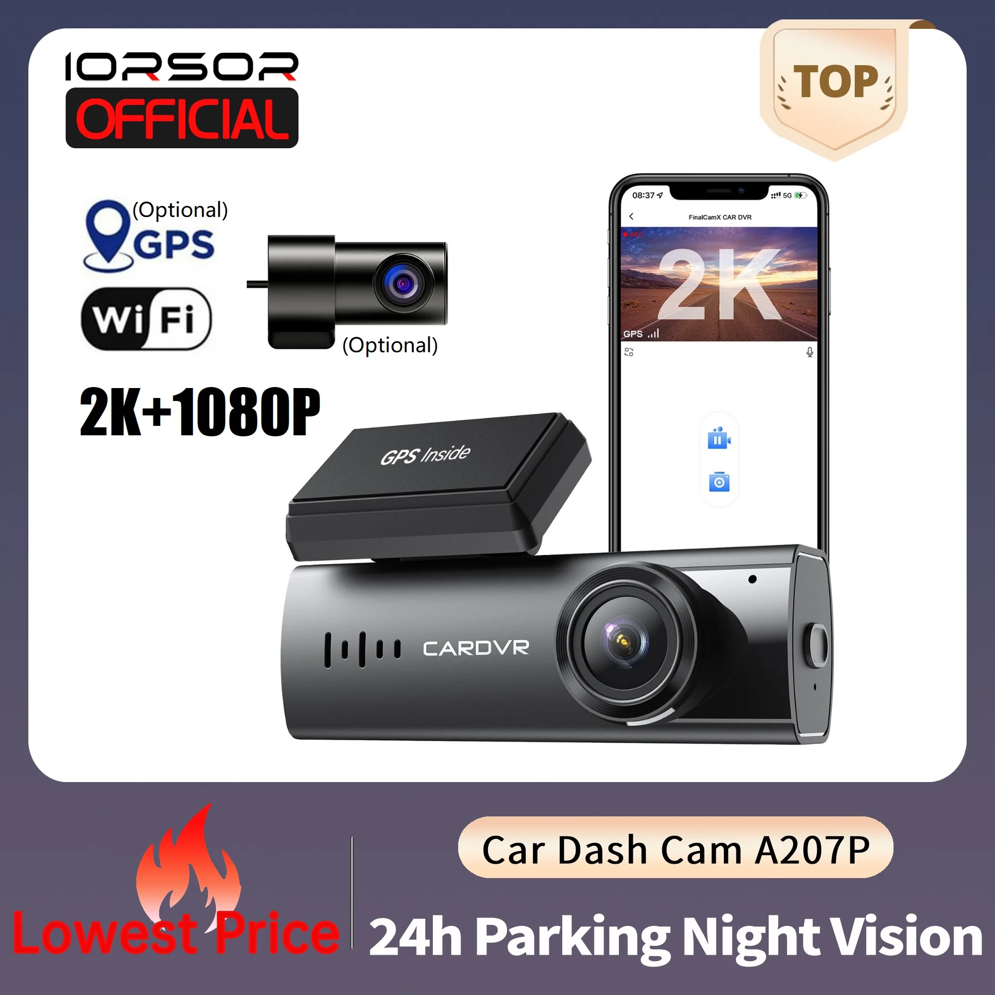 

2K Dash Cam GPS Wifi Mini Camera for Car Dvr Night Vision Dashcam 24h Parking Monitor Front and Rear Dual Dvrs Video Registrator