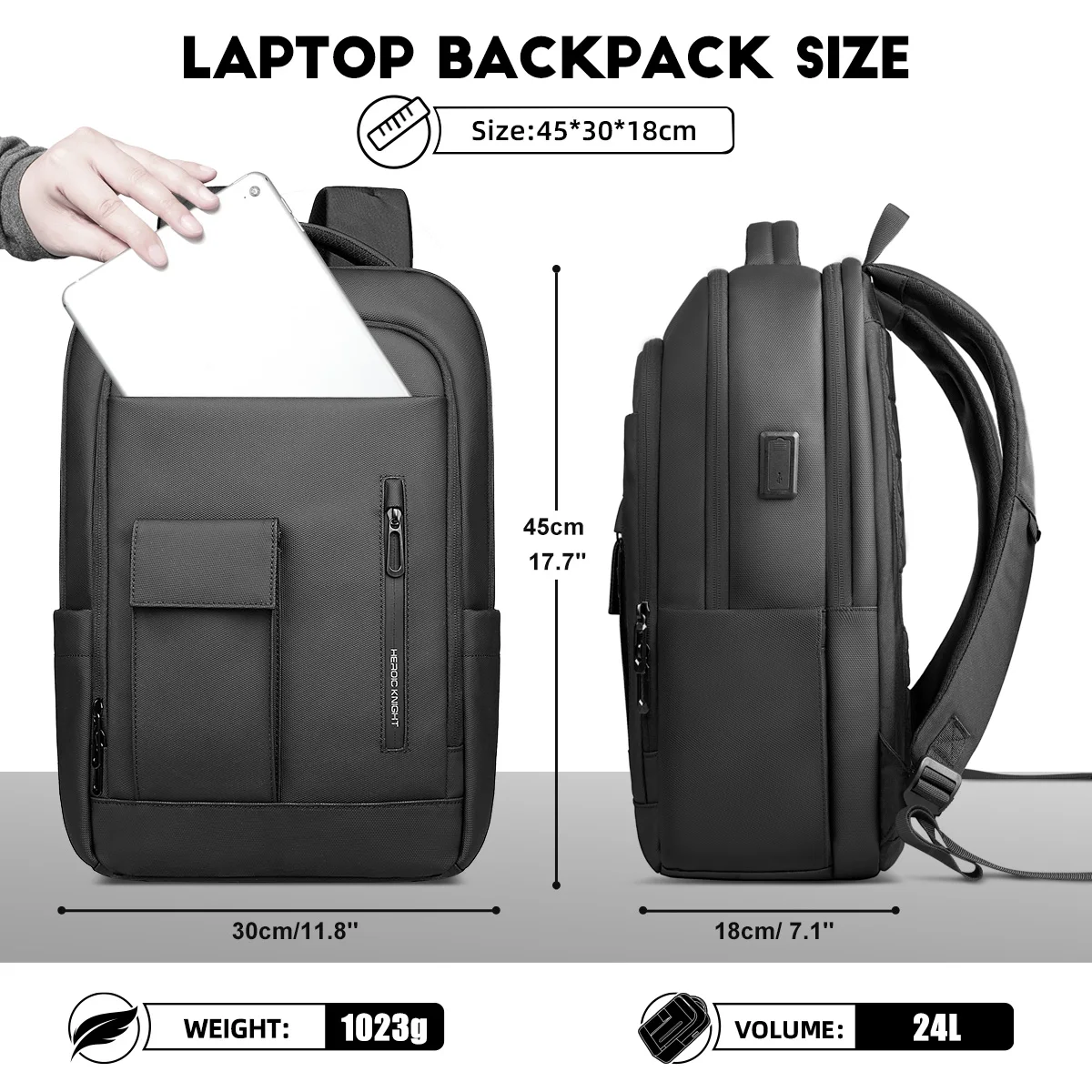 Heroic Knight Travel Backpack Multifunctional Business Laptop Backpack for 17" Waterproof Men Outdoor Work Camping