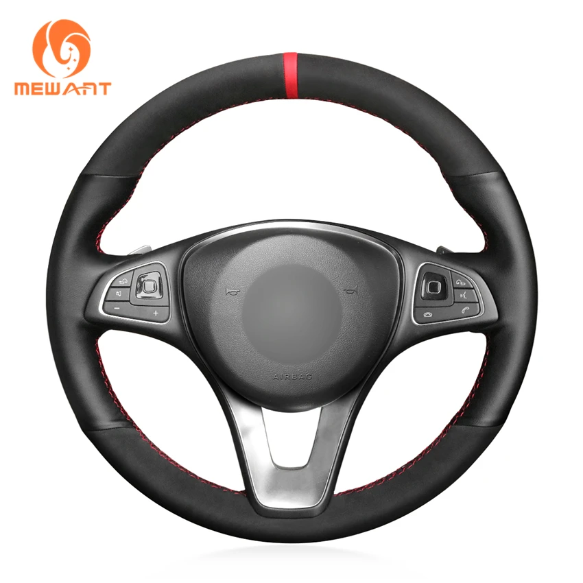 MEWANT Black Leather Car Steering Wheel Cover for Mercedes Benz W205 W246 W176  X166 C218 W213 W470 Vito W447 X156 X253 W166