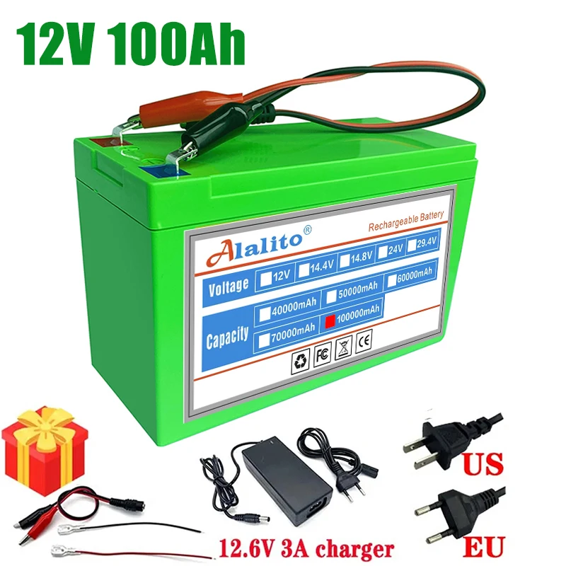 

Новый комплект литиевых батарей 18650 3S6P 12В 100Ah, встроенный 30А BMS, для электромобиля на солнечной энергии, литий-ионный аккумулятор + зарядное устройство 12,6 в