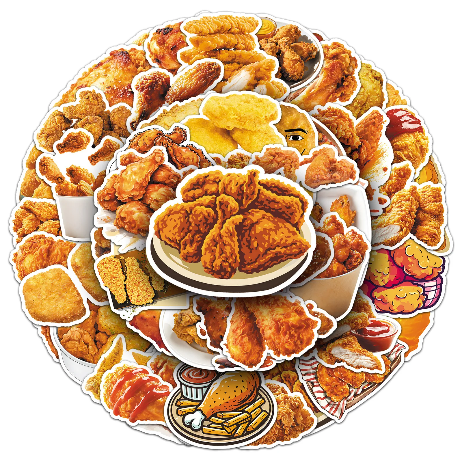 50팩 방수 프라이드 치킨 음식 그래피티 스티커 (휴대폰, 태블릿, 헬멧, 기타, 스케이트보드, 수하물 장)
