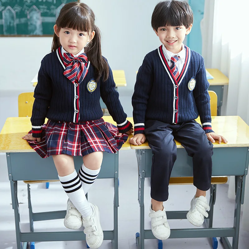 Spring Antumn Japanese Style School Kids Uniform Boys Girls JK Pleated Skirt Sweater Coat Whirte Shirt Trousers
