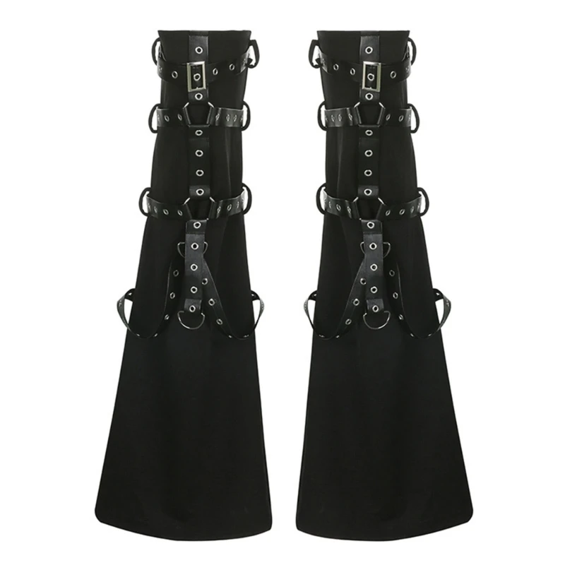 Womens Leg Warmer with Eyelets Straps Punk Harness Buckled Leg Cover Long Sock