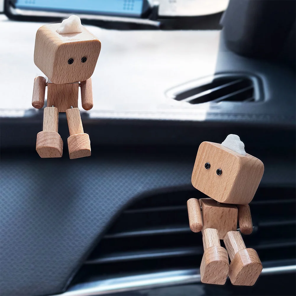 Shaking Wooden Man Figurine Car Decoration Small Ornaments Leg-swinging Robot Figurine Cute Wood Man Car Good Creative Gifts
