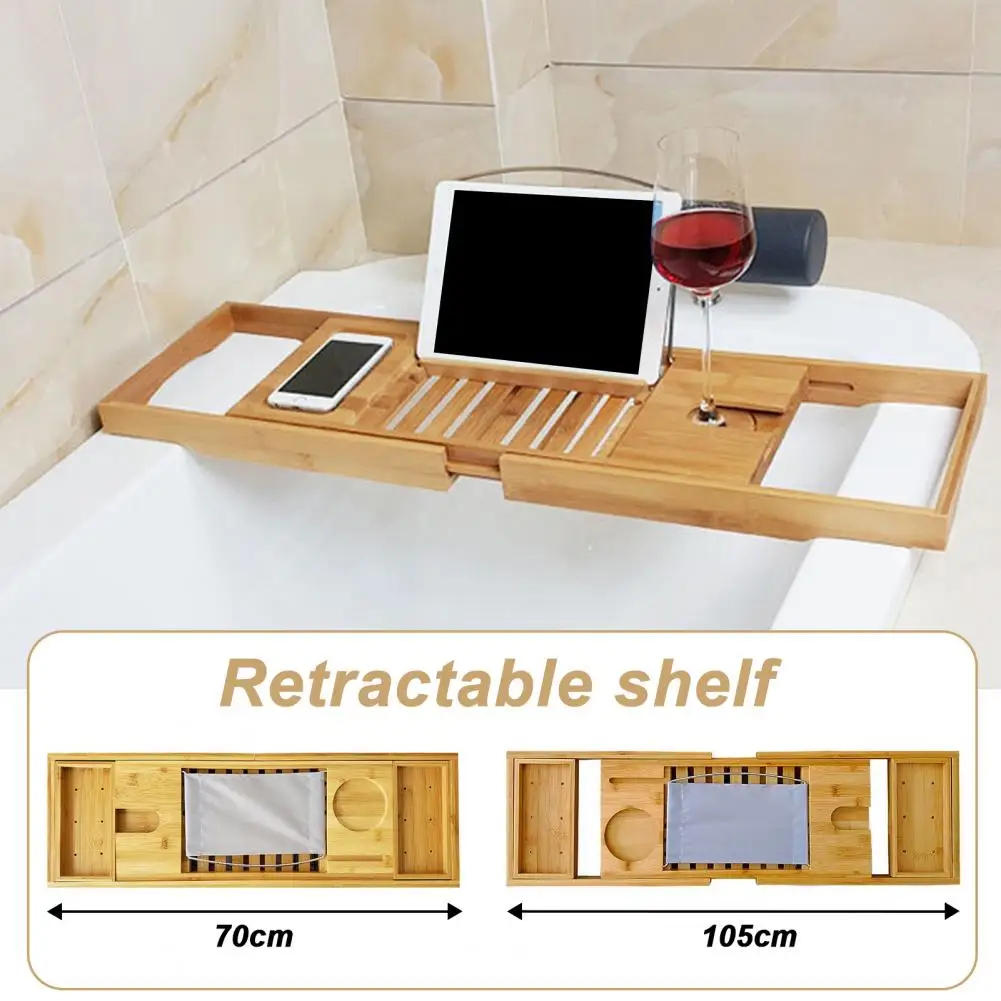 Waterproof Bath Caddy Bathtub Tray Luxurious Bamboo Bath Tray with Wine Glass Holder Adjustable Shelf Book Stand for Ultimate