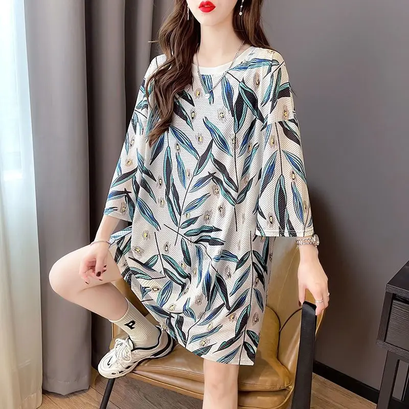 

Vintage Printed O-Neck Half Sleeve Hollow Out Blouse Women's Clothing 2023 Summer New Oversized Casual Pullovers Korean Shirt