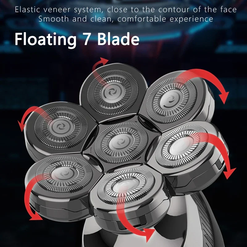 5 IN 1 4D Men\'s Rechargeable Bald Head Electric Shaver 7 Floating Cutter Beard Nose Ear Hair Trimmer Men Facial Cleaning Brush