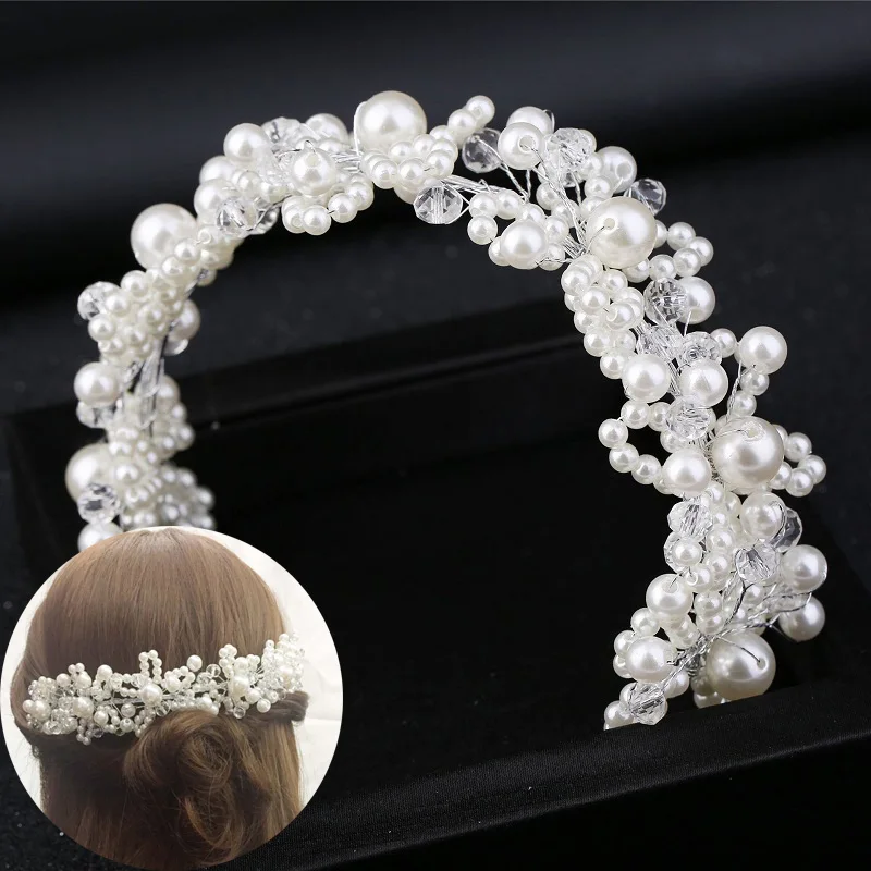 Elegante volle Perle Gold Haarbänder Stirnband Haarschmuck Ornamente Kopfbedeckung Hoop für Frauen Mädchen Kinder Geburtstagsgeschenk – Detail 7