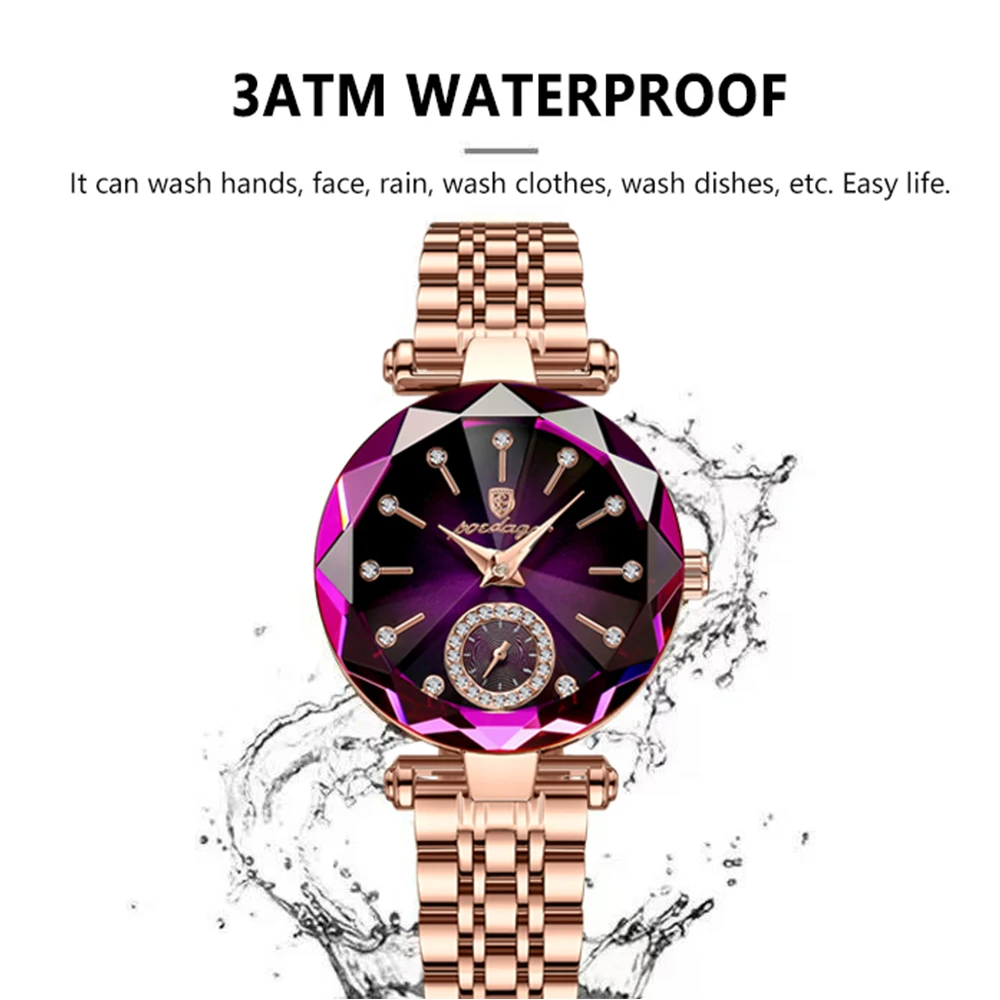POEDAGAR Luxury Diamond Dial Woman Wristwatch Waterproof Stainless Steel Watch for Ladies Elegant Simple Quartz Women's Watches 3