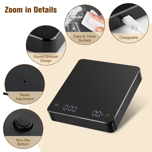 Цифровые весы для кофе с таймером, светодиодный экран, эспрессо, USB, 3 кг, макс. Весы 0,1 г, высокоточные мерные кухонные весы в озо/мл/г 6