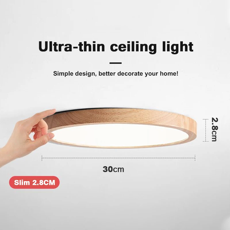 LED Wood Grain Ceiling Lamp Ultrathin Modern Round Ceiling Light for Living Room Study Bedroom Lighting 220V 110V images - 6