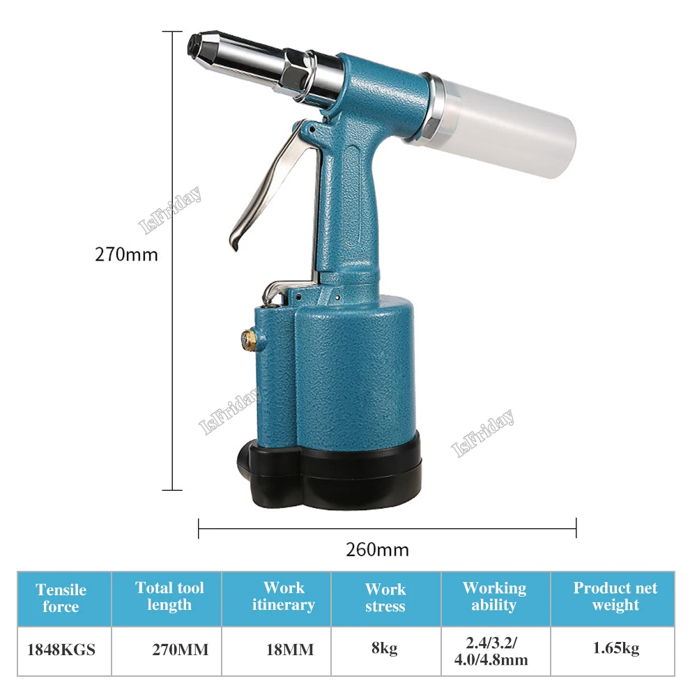 Pneumatic Tool Three-jaw Air Riveter Heavy Duty Pneumatic Riveting Gun-2.4/3.2/4.0/4.8 Capacity Industrial Nail Riveting Tool