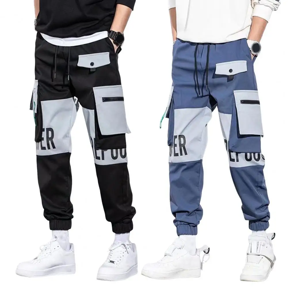 

Men Pants Multi Pockets Elastic Waist Spring Summer Cargo Pants Wear-resistant Jogger Trousers Simple Clothes