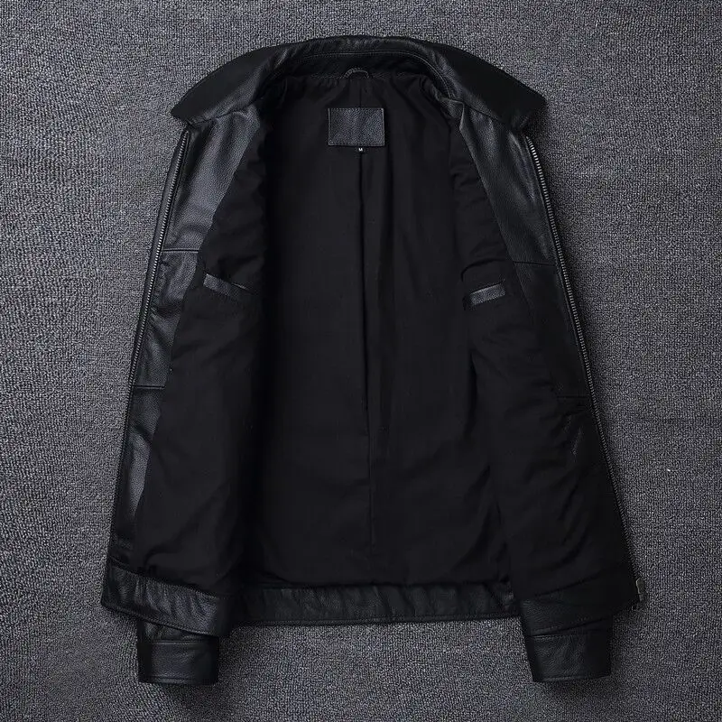 Description Picture 4 of itemBlack Quilted Leather Jacket Men Genuine Cow Leather Coat Winter Casual Mens Jackets Autumn Slim Fit Overcoat Male Clothes