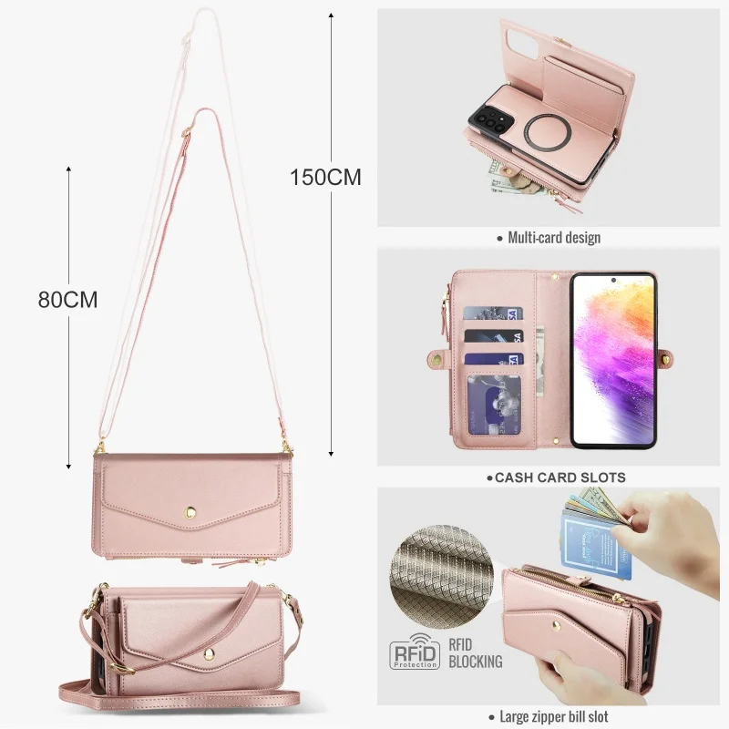Elegant Leather Multi-Functional Wallet Phone Case with Lanyard Attachment