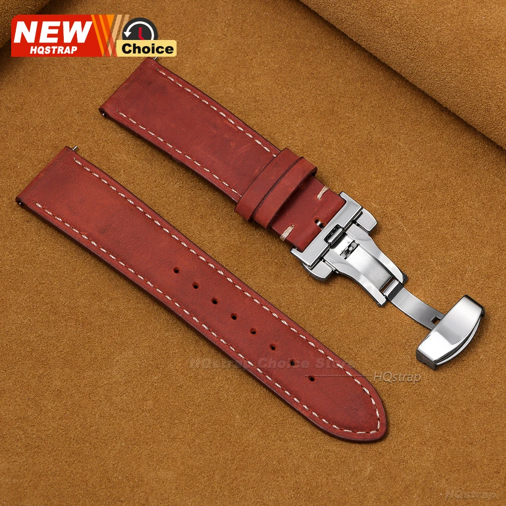 Elegant Genuine Leather Butterfly Clasp Watchband - Premium Strap Wristband Accessories