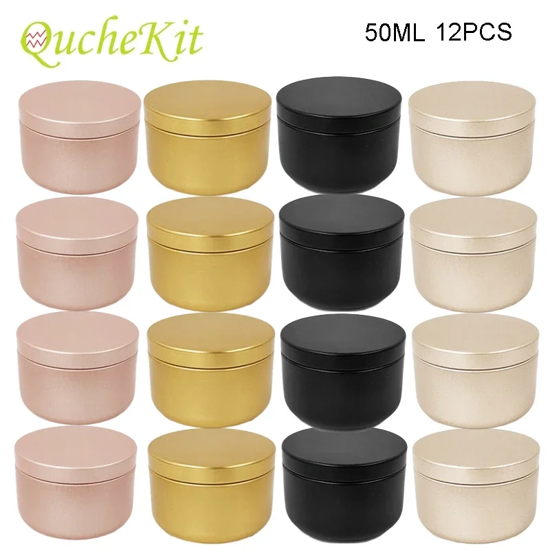 12Pcs Round Candle Tea Jars With Lid Aluminum Travel Tin Candle Storage Container Tea Cans Box Empty Cream Cosmetic Container tea tin box,tea canister