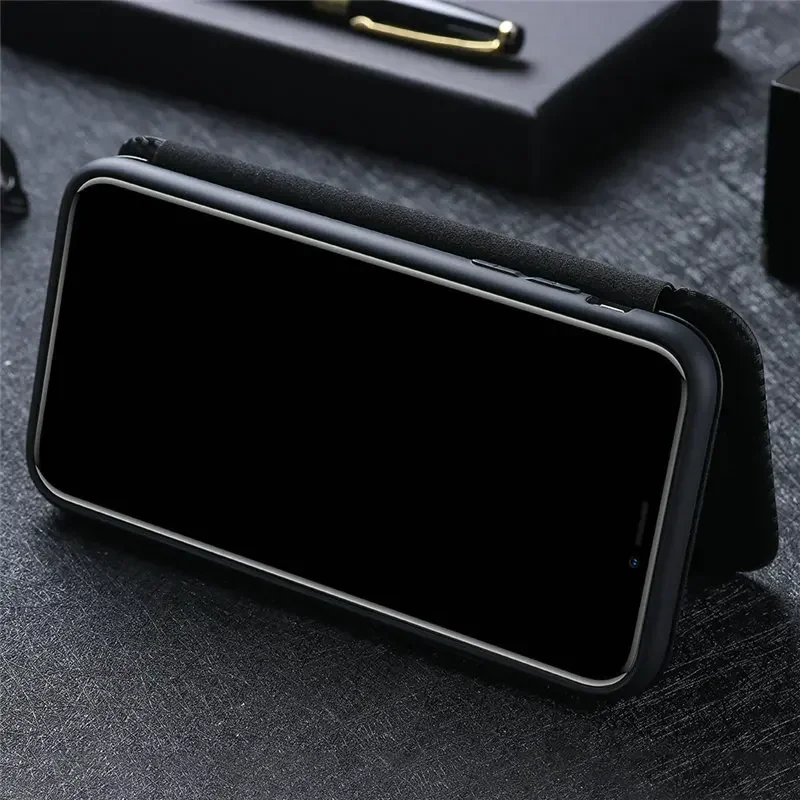 Luxury Carbon Fiber Leather Flip Case with Magnetic Closure - Full Cover Phone Bag