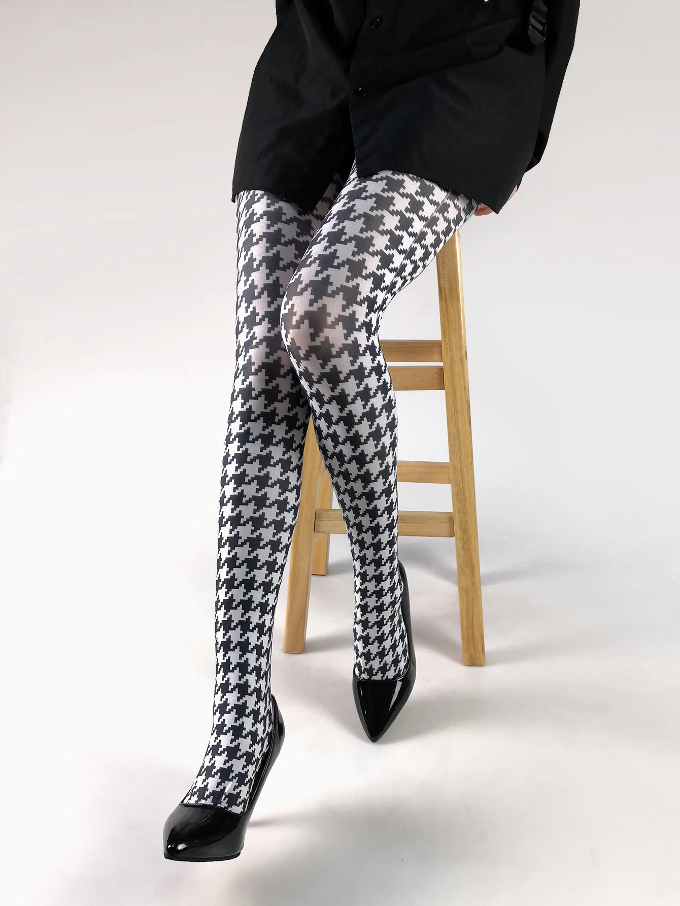 

Personality Pixel Style Black White Ladies Houndstooth Print Pantyhose Checker Butterfly Retro Spice Sexy Nylon Tights Wholesale