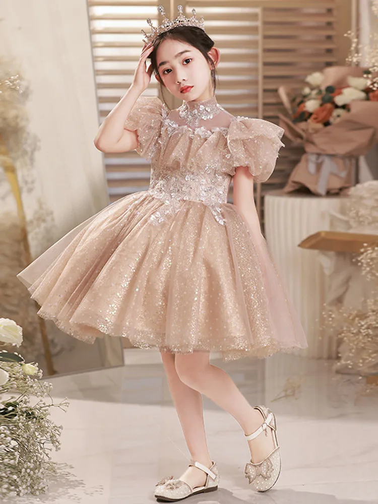 Jhaoyu Ragazze Una Spalla Abito Festivo Vestito Da Damigella d'onore con Glitter Irregolare Principessa Abito Da Sera Ragazza Fiori Vestito Da Sera gr. 110-176, Colore: rosa., 134-140 cm
