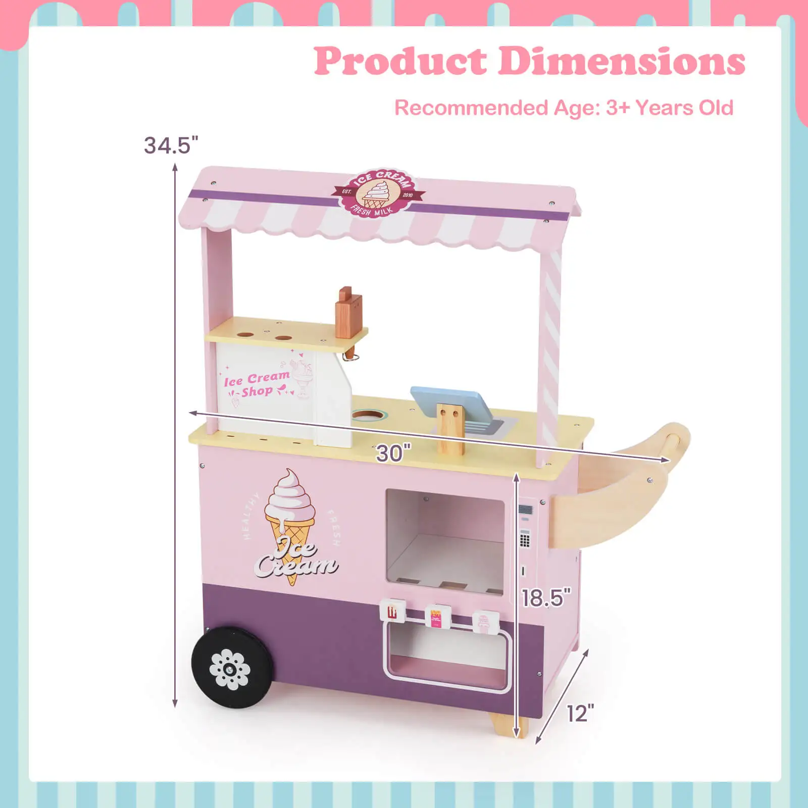 Kids Ice Cream Cart with Vending Machine & Ice Cream Maker Toys Display Stand 2