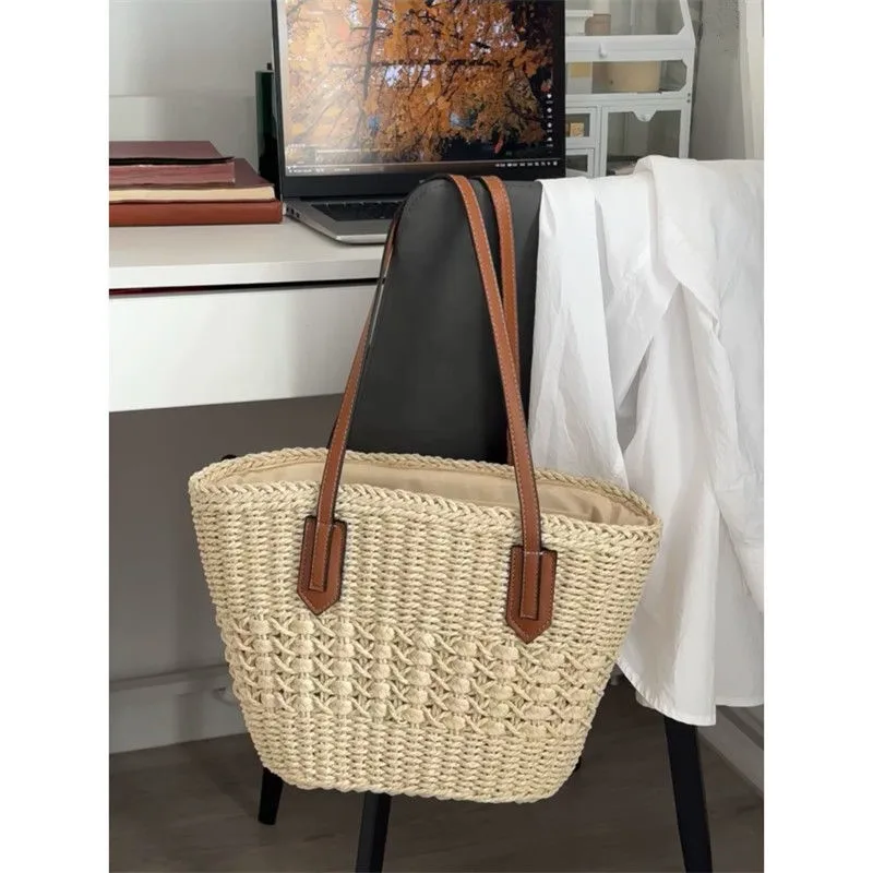 JIAERDI Vintage Casual Straw Bag Purse Women Retro Zipper Chic Weaving Shoulder Bags Wallets Ladies 2025 New Khaki Handbag Y2k