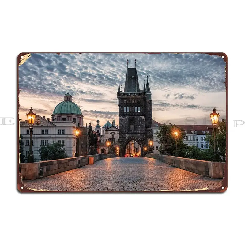 Charles Bridge Morning Metal Sign Poster Cinema Garage Funny Garage Tin Sign Poster