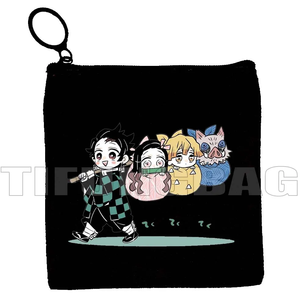 Demon Slayer Anime Kimetsu Kamado Nezuko Girl Inosuke Muichiro Tokito Tangiro Canvas Coin Purse Square Key Card Bag Wallet Pouch coin purse women wallet coin wallet