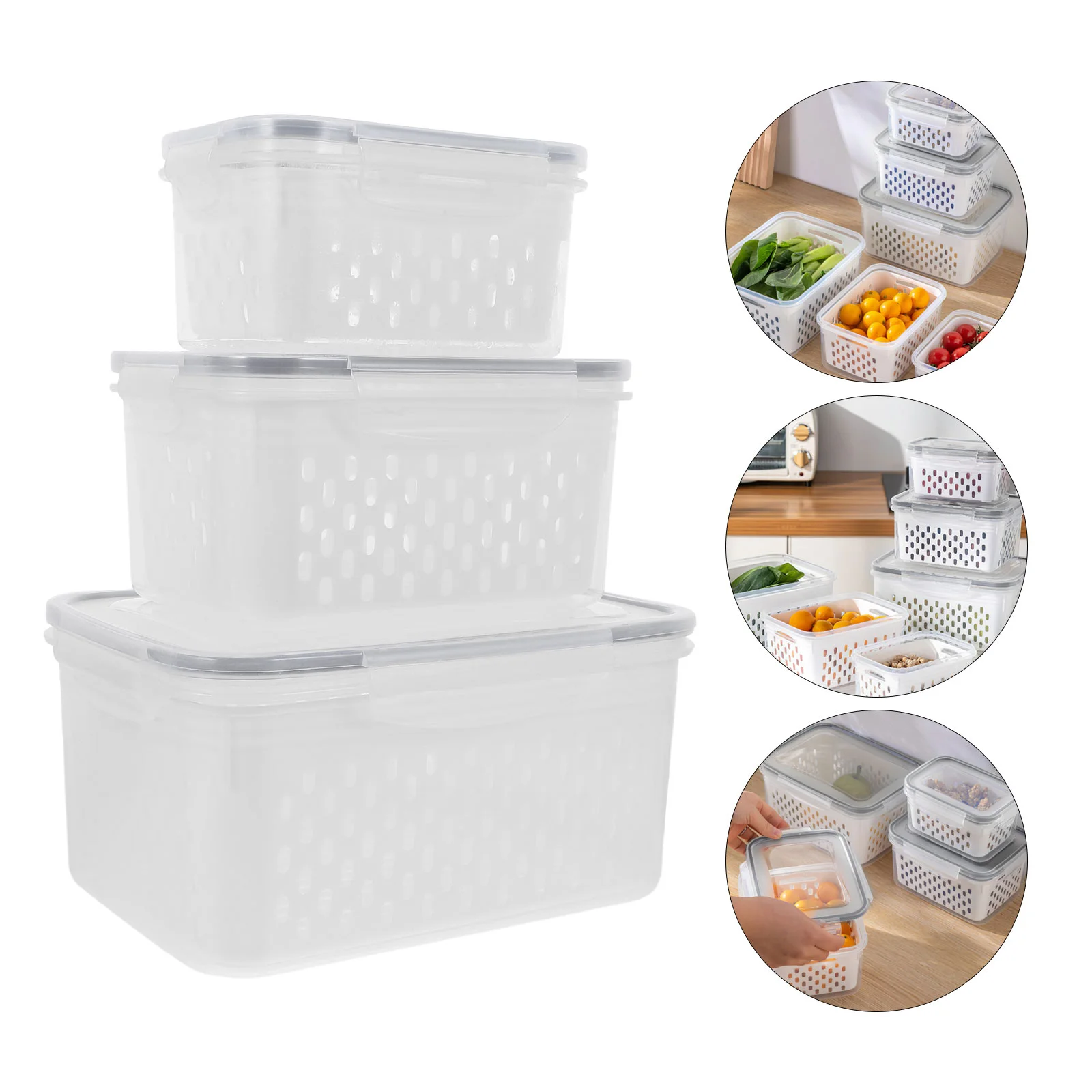 

3 Pcs Portable Crisper Fruit Vegetable Storage Cases Refrigerator Organizer Container