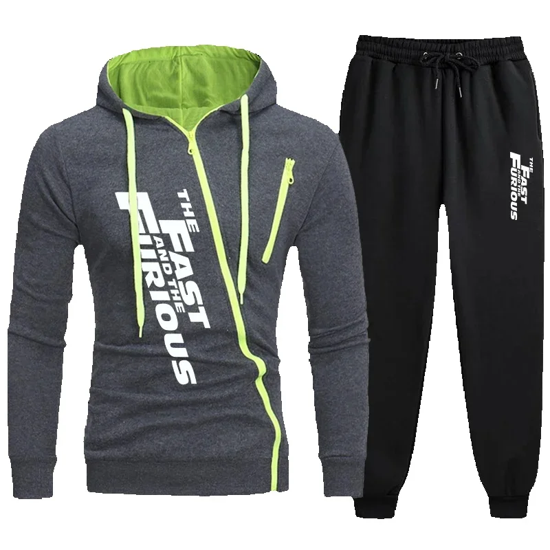 Nuovo marchio di moda stampato da uomo Tracuit con cerniera e cappuccio due pezzi set tute da jogging abbigliamento sportivo felpa pantaloni della tuta_voghion.com