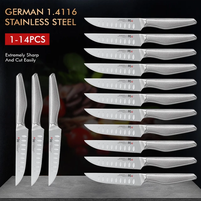 TURWHO 1-14PCS 5 Inch Steak Knives Set Germany 1.4116 Stainless
