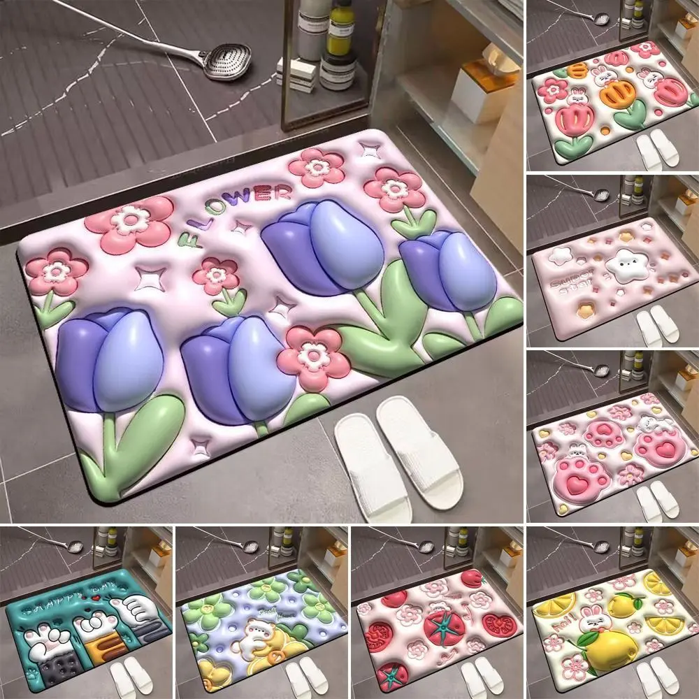 

3D Flower Bathroom Mat Instant Drying Mat Bathroom Rug Non-slip Entrance Doormat Nappa Skin Floor Mat Toilet Carpet Home Decor