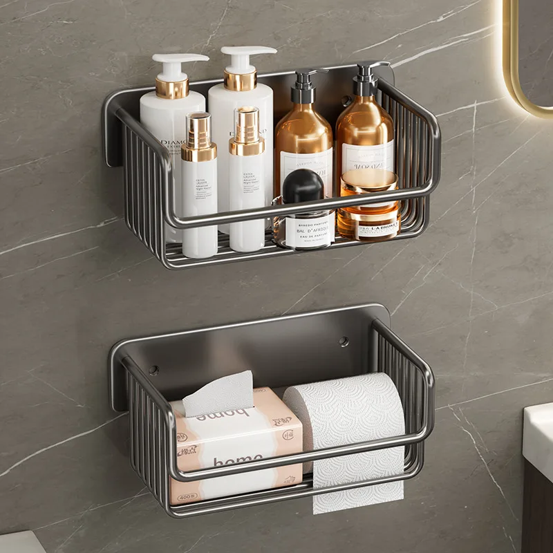 Bathroom Paper Towel Rack Punch-Free Toilet Paper Storage Rack Accessories Aluminum Shower Shelf Bathroom Organizer