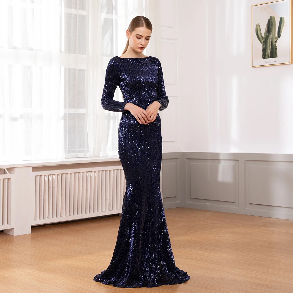 O Neck Sequined Party Dress Long Sleeve 