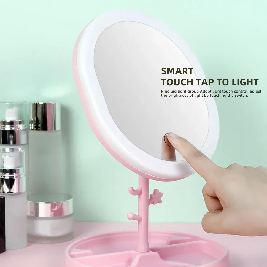 Makeup Mirror With LED Light Desktop Fill Light Desktop Folding Metal Beauty Dressing Mirror Home Dormitory Rechargeable